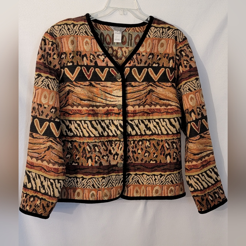 Vintage Stonebridge Animal Print Tapestry Jacket Size XL